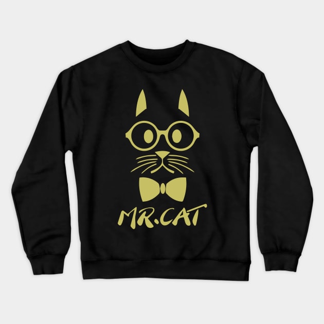 Gold Mr Cat Crewneck Sweatshirt by anbartshirts